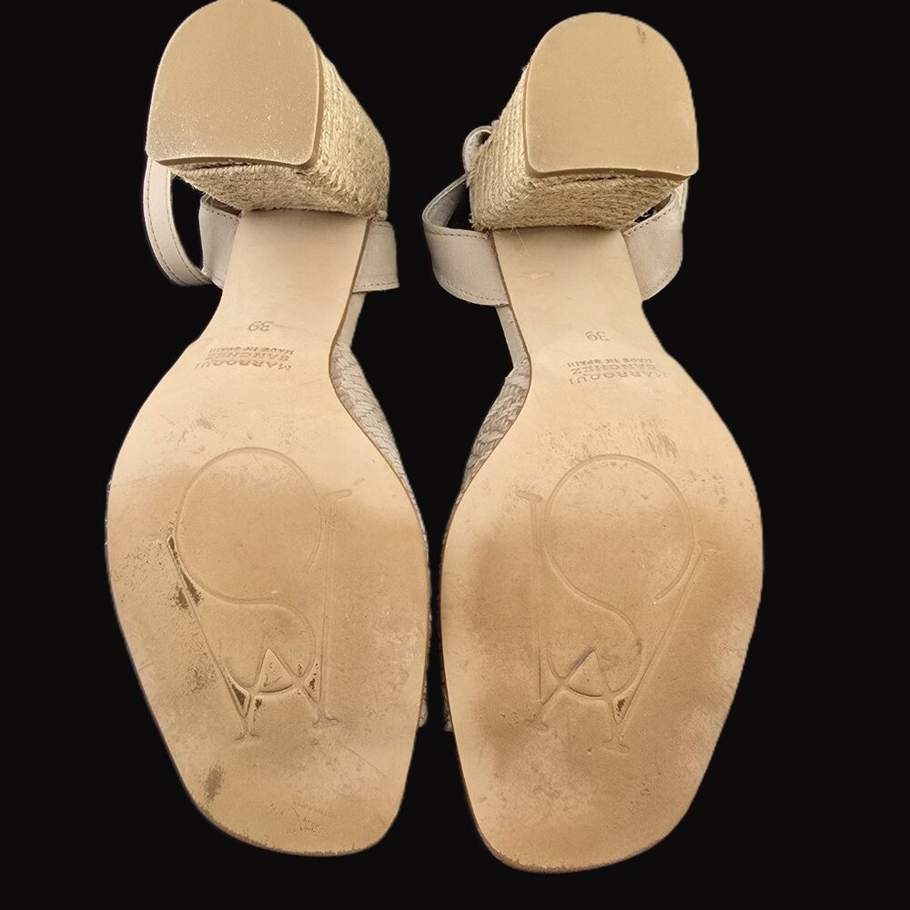 Marroqui Sanchez Beige Woven Open-Toe Heel Sandals Ankle Strap Made in Spain - Picture 8 of 11